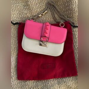 Valentino Pink and Cream Crossbody Bag with Elegant Flap Closure